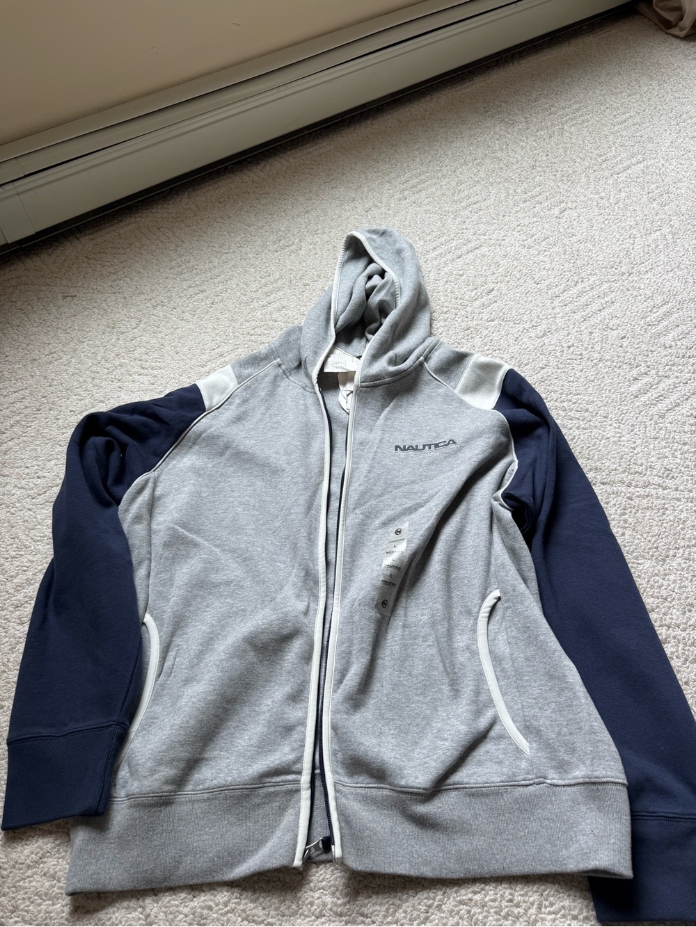 Nautica Gray Hoodie with Navy Trim